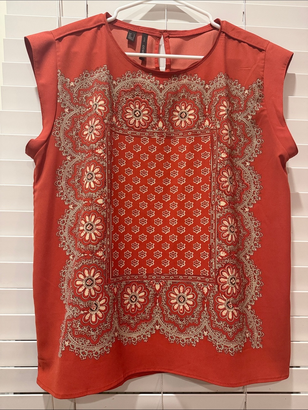 Mango Rust-Red Paisley Bandana Print Top